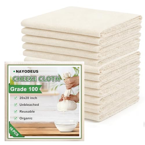 12PCS Reusable Cheese Cloths, Organic Cotton Cheese Cloths 20x20 inches, Suitable For Filtering, With Edges, Cheese-Making, Juicing, Baking and Turkey Cooking.