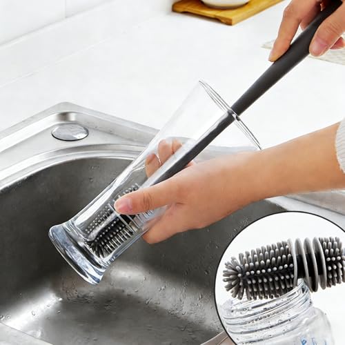 Long-Handle Silicone Cup & Bottle Brush - Flexible & Durable for Deep Cleaning Bottles, Cups & Narrow Necks