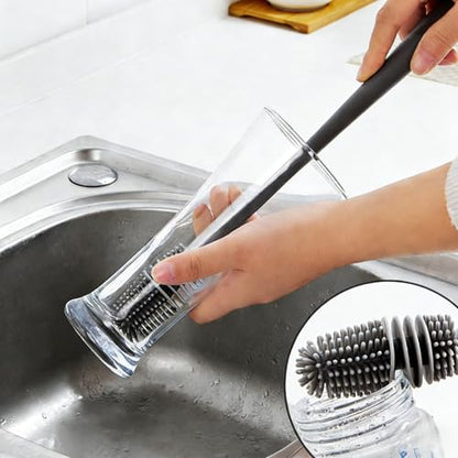 Flexible Silicone Cup Brush – Long-Handle Tool for Deep Cleaning Bottles & Narrow Necks-Grey