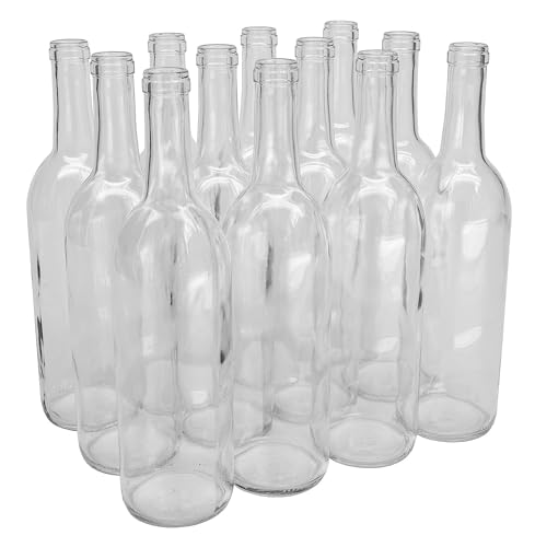 North Mountain Supply 750ml Glass Bordeaux Wine Bottle Flat-Bottomed Cork Finish -Flint/Clear - Case of 12 - Shipped in a Drop-Tested Box!