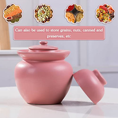 Fermenting Jars Water Seal Household Multi-capacity Options Pickle Jar, Double Lid Water Seal Kimchi Jar, Chinese Style Thickened Ceramics Grain Storage Barrel (Color : Pink, Size : 1.5kg) - size: 1.5kg