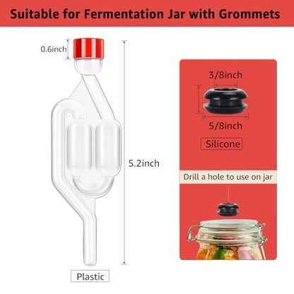 Airlocks for Fermenting, 5 Pack S Shape Fermentation Airlock High Transparency Air lock for Fermenting with 10pcs Airlock Grommets Drilled 3/8’’ Hole for Fermentation Bucket Fermenter Mason Jar