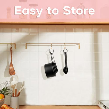 Measuring Cups and Spoons Set of 9, Stainless Steel Measuring cup for Cooking and Baking, Measuring spoons for Dry and Liquid Ingredients (Black) - color: Black