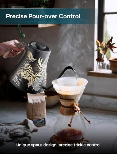 INTASTING Gooseneck Electric Kettle with ±1℉ Temperature Control for Pour Over Coffee & Tea, Quick Heating, BPA-Free Stainless Steel, Built-in Brew Timer, 1500W/0.9L (Rainforest) - color: Rainforest