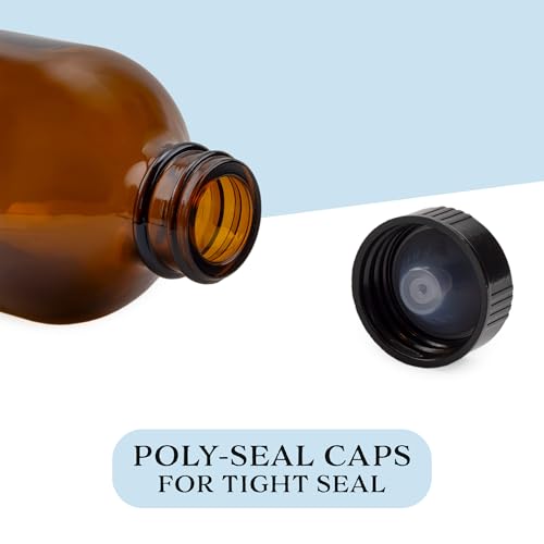 Cornucopia 8-Ounce Amber Glass Bottles with Polycone Caps, 6-Pack