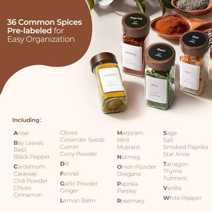 ComSaf 24Pcs (4Oz) Glass Spice Jars with Label, Airtight Seasoning Containers with Lid for Home Cooks to Organizing Herbs, Sugar, Pepper, Salt, Glass Spice Bottles Organize Cabinet & Drawer - size: 4Oz*24