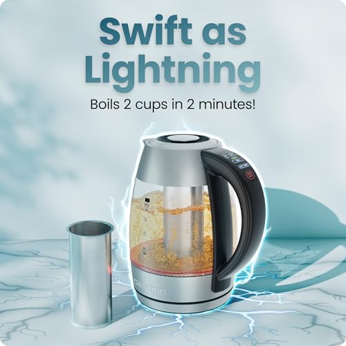 CHEFMAN Lightning High-Powered Electric Kettle, 1.8L 1750W, Rapid Boil 2 Cups in 2 Minutes, BPA Free Cordless Tea Kettle with Digital Temperature Control and 1-Hour Keep Hot – Stainless Steel - size: 1.8 Liters - Digital