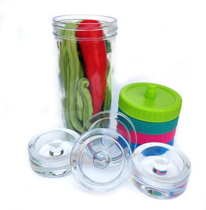 Mason Jar Fermentation kit for Wide mouth Mason Jar with 4 Glass Weight and 4 Fermenter Caps -Jars Not Included(Without pounder) - size: Without Pounder