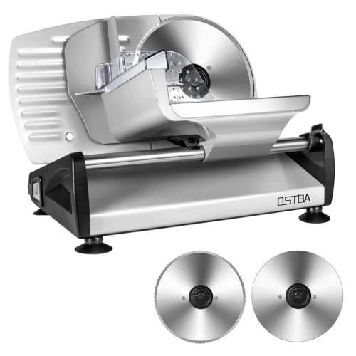 OSTBA Electric Meat Slicer, 2 Removable 7.5" Stainless Steel Blade and Food Carriage, Adjustable Thickness 0-15mm, Child Lock Protection, 200W Deli Food Slicer for Meat, Bread, Cheese, Vegetables - size: 200W with 2 Blades