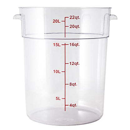 Restaurantware Met Lux 22 Quart Food Storage Containers 10 Round Commercial Storage Containers - Lids Sold Separately With Volume Markers Clear Plastic Food Prep Buckets Space-Saving Storage - size: 22 qt, style: 10 Count