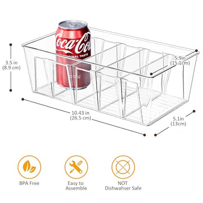 Puricon 4 Pack Pantry Organization and Storage Bins for Kitchen Fridge | Stackable Clear Plastic Storage Racks with Removable Dividers for Countertop Cabinet, 5 Compartments for Snacks Packet Spices