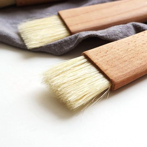 Generic Natural Bristles with Wooden Handle Pastry Brushes for Basting Spreading Butter Barbecue Baking Kitchen Cooking (Cylindrical), Silver