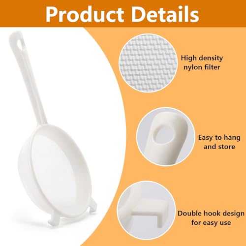 5Pcs Kefir Strainer Set, 5 Sizes Plastic Nylon Mesh Strainers with Handle Double Ear Fine Mesh Colander Flour Sifter for Yogurt Baking Kitchen Kefir Tea Juice Pasta