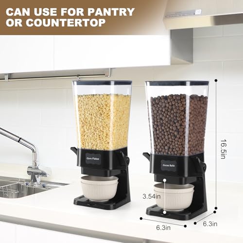 Cereal Dispenser Countertop with Cereal Bowls,16 Labels & Pen, Cereal Containers Storage, Candy Dispenser, Dry Food Dispenser For Pantry - Not Easy to Crush Food (Black, 2 Pack) - color: Black 2Pack