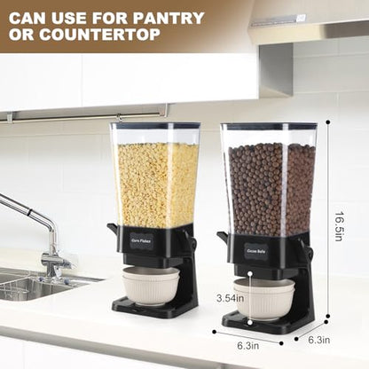 Cereal Dispenser Countertop with Cereal Bowls,16 Labels & Pen, Cereal Containers Storage, Candy Dispenser, Dry Food Dispenser For Pantry - Not Easy to Crush Food (Black, 2 Pack) - color: Black 2Pack