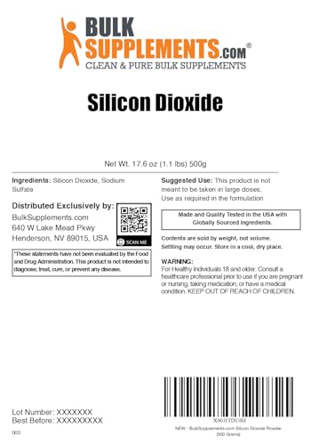BulkSupplements.com Silicon Dioxide Powder - Silicon Dioxide Food Grade - Additive & Anti-Caking Agent for Capsules, Emulsifier, 500g (1.1 lbs) (Pack of 1) - size: 17.6 Ounce (Pack of 1)