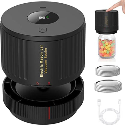 Electric Mason Jar Vacuum Sealer Kit & Mason Jar Lids and Rings 48Pcs/24 Sets for Wide Mouth