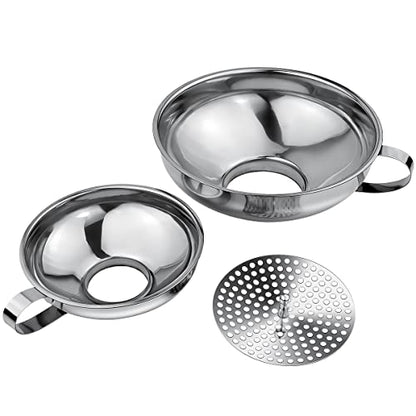 3 Pack Canning Funnel 3-in-1 Stainless Steel Funnel Set Wide Mouth Funnels with Detachable Strainer for transferring Liquid, Powder, jam, Grain, Oil, Spices