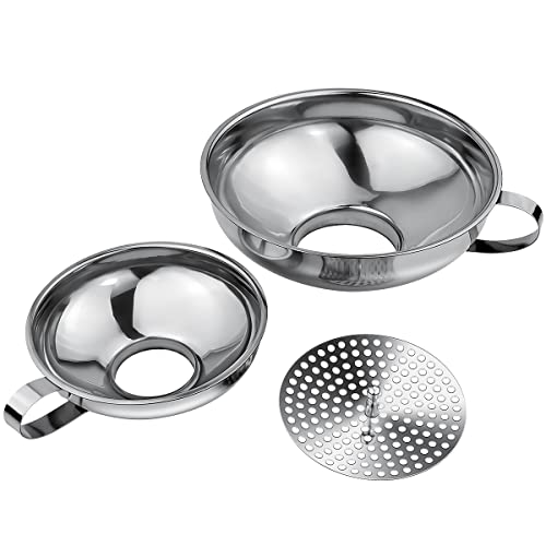 3 Pack Canning Funnel 3-in-1 Stainless Steel Funnel Set Wide Mouth Funnels with Detachable Strainer for transferring Liquid, Powder, jam, Grain, Oil, Spices