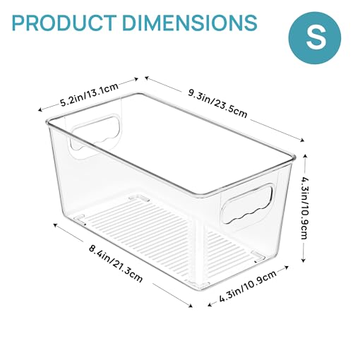 Vtopmart Clear Plastic Storage Bins, 6 PCS Pantry Organizer Bins with Handle for Refrigerator, Fridge, Cabinet, Kitchen, Countertops, Cupboard, Freezer Organization and Storage, Small - size: S(9.3"×5.2"×4.3")