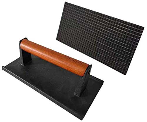 Firsgrill 8.3"×4.3" Heavy-Duty Cast Iron Grill Press and Steak Weight with Cool-Touch Comfort-Grip Wood Handle - BBQ Accessories for Griddle, Outdoor Grill, Panini, Tortilla (2 Rectangle) - size: 2 Rectangle