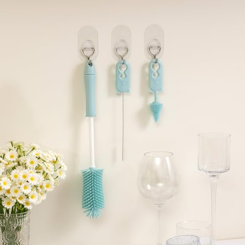 Silicone Bottle Cleaner Brush,13.4in Long Handle Water Cup Bottles Cleaner | with a Tiny Cup Lid Gap Cleaning Brush, Cleaning for Baby Bottles, Stanley Mug, Sports Bottle, Glass Vase, z Blue - style: Straight, Blue