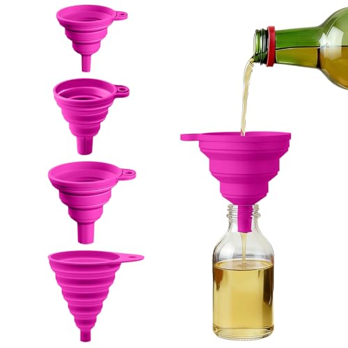 4PCS Silicone Collapsible Funnels Set for Kitchen Use Compact and Portable Liquid Transfer Tool, Collapsible Gadgets(Purple) - color: 4PCS-Purple