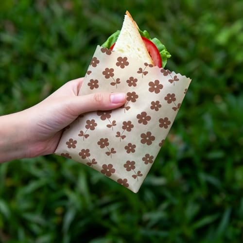 Reusable Bee&Floral Beeswax Wraps, 9 PCS Eco-Friendly Food Storage, Organic Cotton Sandwich, Snack, Bowl Covers, Zero Waste, Plastic-Free, Sustainable, 1XL, 3M, 5S - color: Brown Leaves Flowers Bees