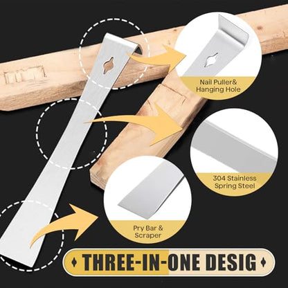 2-Piece 17005 Stainless Steel Pry Bar Scraper Set, 9.25" and 6.7" Trim Puller, Small Flat Pry Bar, Silver Beekeeping Hive Scraper, Bee Hive Hand Tool, 2 Sizes - color: 2-pack