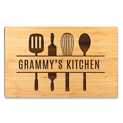 Andaz Press Large Bamboo Wood Cutting Board Gift, 17.75 x 11-inch, Grammy's Kitchen, Utensils Graphic, 1-Pack, Laser Engraved Serving Chopping Board Christmas Birthday Chef Kitchen Ideas - color: Grammy