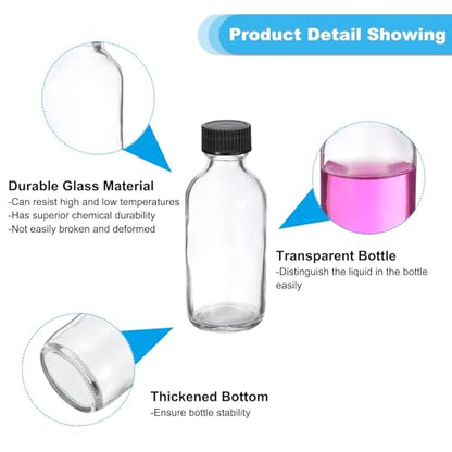 PATIKIL 2oz(60ml) Glass Sample Bottles, 24Pcs Round Bottle Dispensing Bottles with Black Poly Cone Cap for Reagent Liquids, Juice, Perfume Hot Sauce Ginger Shots, Transparent - color: Clear,Black, size: 2 oz