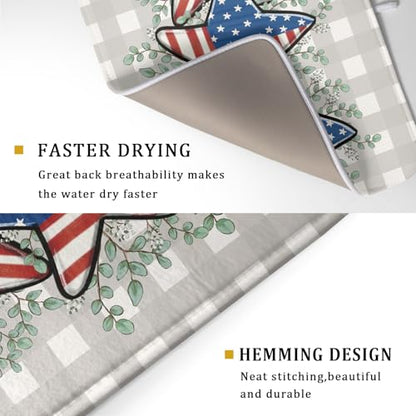 Patriotic Dish Drying Mat for Kitchen Counter Cute Stars 4th of July Holiday Absorbent Reversible Microfiber Kitchen Countertop Protector Dishes Pad Large 18x24 inch - size: 18" x 18"