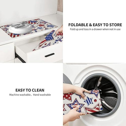 American Flag Stars Microfiber Dish Drying Mat 18x24 Inch - Absorbent Non-Slip & Quick Dry Kitchen Counter Dish Drainer Pad, Rustic Farmhouse Style - color: American Flag Stars2