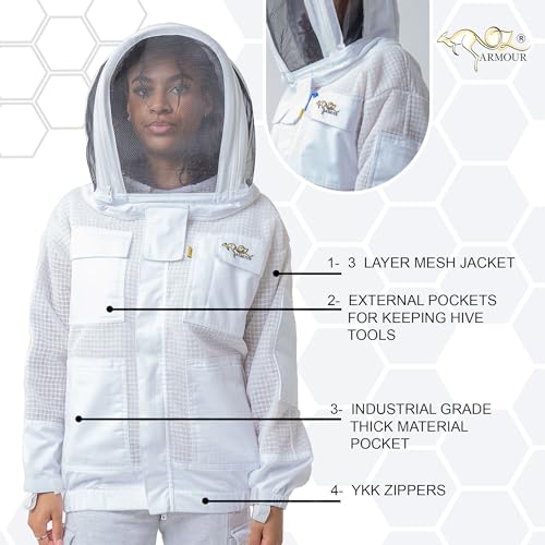 Beekeeping Ventilated Jacket 3 Layers Mesh for Beekeepers, Bee Suit Jacket with 2 Hoods Fencing & Round Brim Hat (8X-Large) - size: 8X-Large