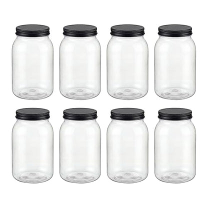 novelinks 32 oz Clear Plastic Jars with Lids and Plastic Mason Jars 32 oz | 8 Pack, Black, Plastic Quart Containers with Lids, Quart Mason Jars Bulk, Large Jars, Mason Jars for Centerpieces - color: Black 8Pack