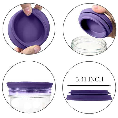 Wide Mouth Mason Jar Lids - Large Mouth Canning Lids Fit for All Wide Mouth Mason Jars,Food Grade Silicone Mason Jar Caps,Dishwasher Safe,Leak Proof Reusable Lids - color: Violet-2 Pack