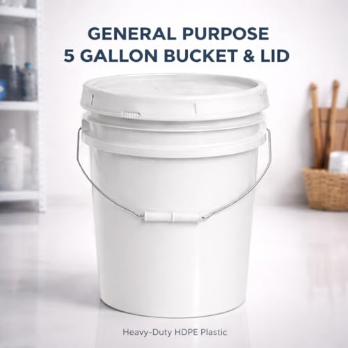 MKS Plastics 5-Gallon Bucket with Airtight Lid – Made in USA, Food Grade BPA Free Plastic, Heavy Duty Multi-Use, Metal Handle with Grip, Stackable Storage – White, 1 Pack - color: 5 Gallon - White, size: 1