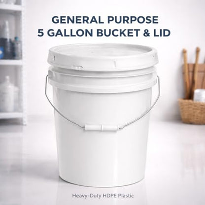 MKS Plastics 5-Gallon Bucket with Airtight Lid – Made in USA, Food Grade BPA Free Plastic, Heavy Duty Multi-Use, Metal Handle with Grip, Stackable Storage – White, 1 Pack - color: 5 Gallon - White, size: 1