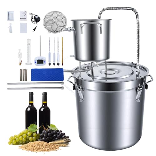 33L/8.7 gal Alcohol Still, Wine Making Kit with Thermometer, Stainless Steel Alcohol Distiller – Home Distillation Kit for Whisky, Brandy, Wine