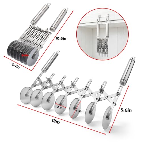 Juome 7 Wheel Pastry Cutter with Handle, Multi-Round Wheel Pasta Dough Cutter Roller Stainless Steel Pizza Slicer Accordion Pastry Knife Divider Tool - color: 7 wheel Pastry Cutter
