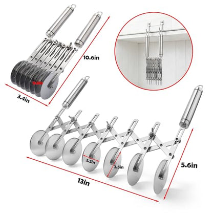 Juome 7 Wheel Pastry Cutter with Handle, Multi-Round Wheel Pasta Dough Cutter Roller Stainless Steel Pizza Slicer Accordion Pastry Knife Divider Tool - color: 7 wheel Pastry Cutter