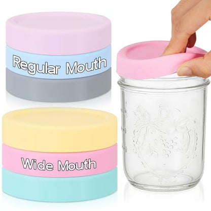 Teenyyou 6 Pcs Mason Jars 3 Wide and 3 Regular Mouth Lids Mason Jar Lids Thickened Leak Proof Lid for 86 mm and 70 mm Wide and Regular Mouth, Reusable Canning Jar Caps (Macaron) - color: Macaron, size: 86 mm, 70 mm