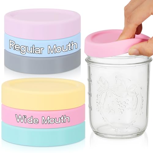 Teenyyou 6 Pcs Mason Jars 3 Wide and 3 Regular Mouth Lids Mason Jar Lids Thickened Leak Proof Lid for 86 mm and 70 mm Wide and Regular Mouth, Reusable Canning Jar Caps (Macaron) - color: Macaron, size: 86 mm, 70 mm