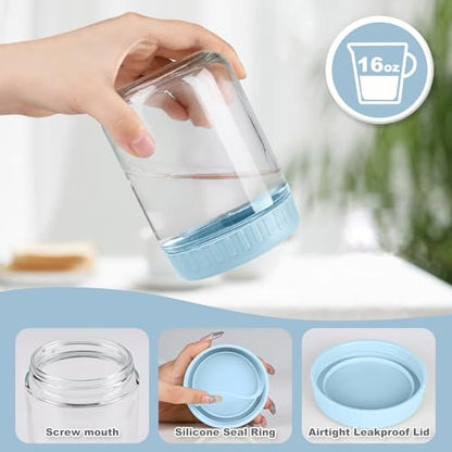 SHOWIN Overnight Oats Containers with Lids, 16oz Glass Jars with Lids 8 pcs, Light Blue, Wide Mouth Mason jars for Salad, Yogurt, Snacks, Meal Prep - color: Light Blue, size: 16oz-8pc