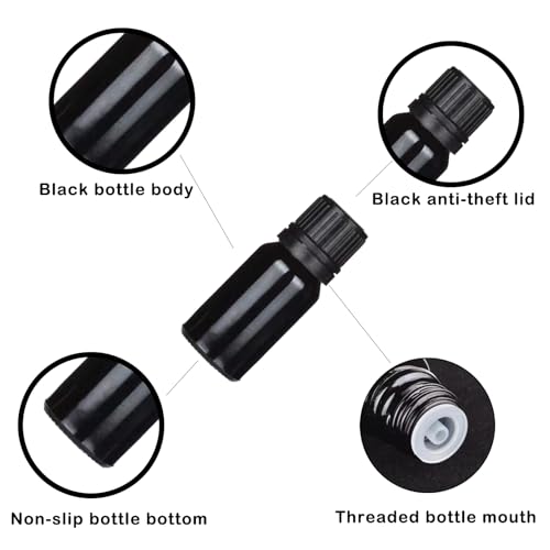 24 Pack 10ml Black Glass Essential Oils Bottles Empty Glass Dropper Vials Sample Bottle With Orifice Reducer and lid,for Aromatherapy Oils (Black, 10ml) - color: Black
