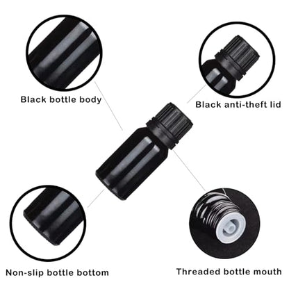 24 Pack 10ml Black Glass Essential Oils Bottles Empty Glass Dropper Vials Sample Bottle With Orifice Reducer and lid,for Aromatherapy Oils (Black, 10ml) - color: Black