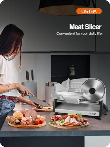 OSTBA Electric Meat Slicer, 200W Deli Food Slicer with 0-15mm Adjustable Thickness, 7.5” Removable Stainless Steel Blade & Food Carriage, Child Safety Lock, for Meat, Cheese, Bread - size: 200W