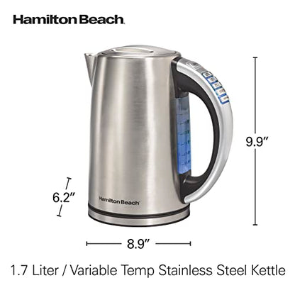 Hamilton Beach 1.7 Liter Electric Tea Kettle, Water Boiler & Heater | Fast Boiling 1500 Watts |Temp Control | Cordless Serving | Auto-Shutoff & Boil-Dry Protection | BPA Free | Stainless Steel - size: 1.8 Quarts