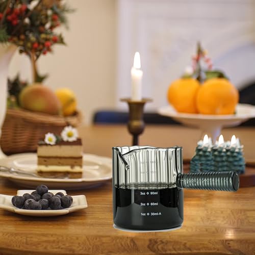 Glass Espresso Cup 6 OZ, Double Shots Measuring Cup with Glass Handle for Dishwasher Safe, Double V-Shaped Spout Milk Frothing Pitcher, Espresso Accessories for Machine, Demitasse Cups (Gray) - color: Gray