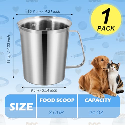 3 Cup Dog Measuring Cup,Stainless Steel Measuring Cup,Pet Food Measuring Scoop for Dogs, Cats, Birds and Small Pets,Kitchen use-Ideal for Dry Food & Treats (3CUP) - size: 3CUP